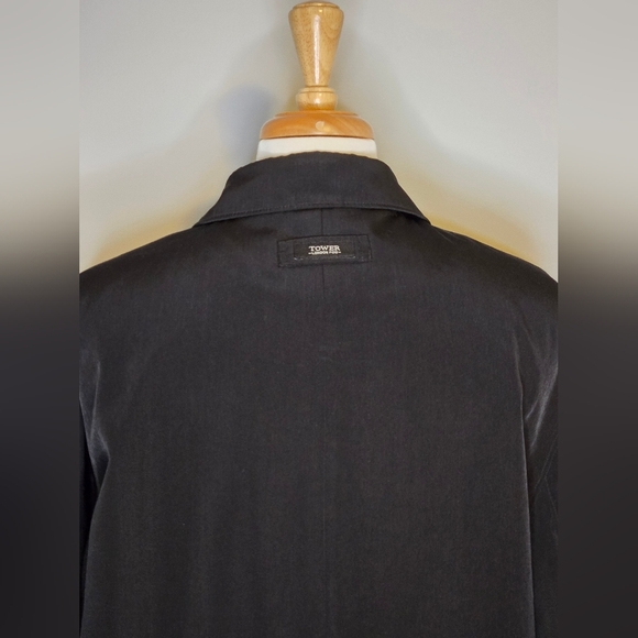 Tower London Fog Black Trenchcoat Spring Fall Dark Academia Trench Coat Size L - Picture 10 of 11